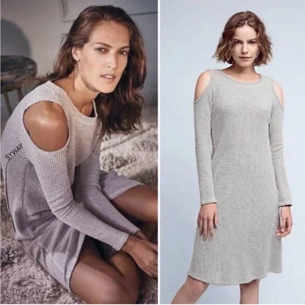 Anthropologie Sol Angeles Apres Waffle Knit Open Shoulder Midi Dress, Size Small
